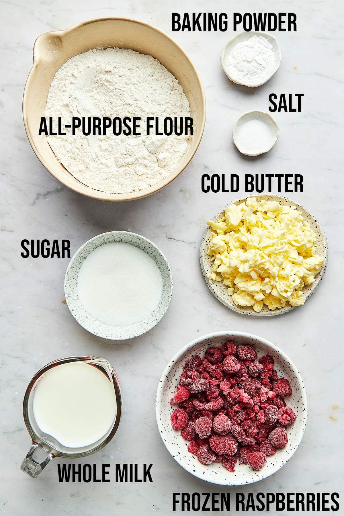 Ingredients to make raspberry scones.
