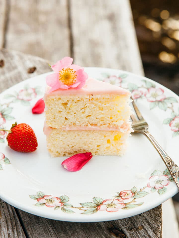 A slice of lemon buttermilk cake.
