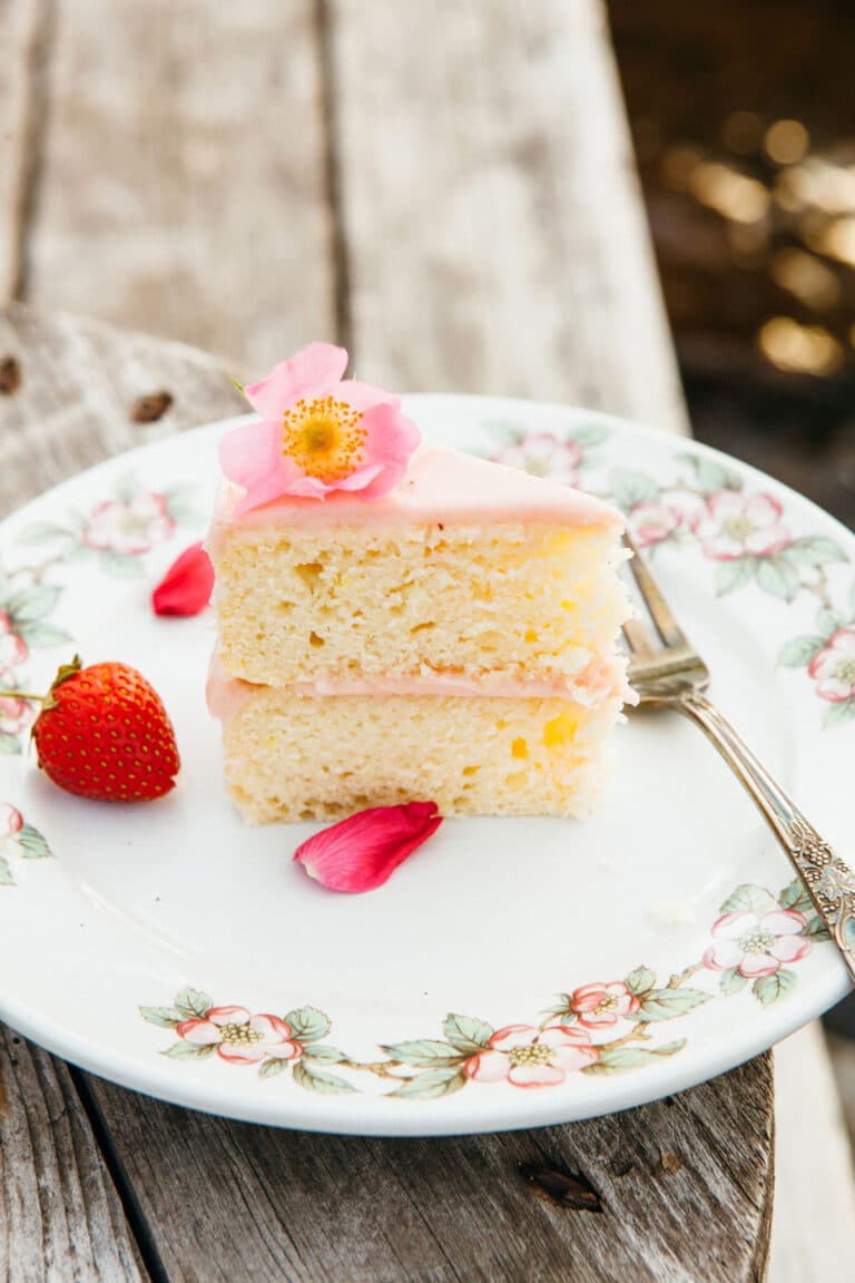 A slice of lemon buttermilk cake.