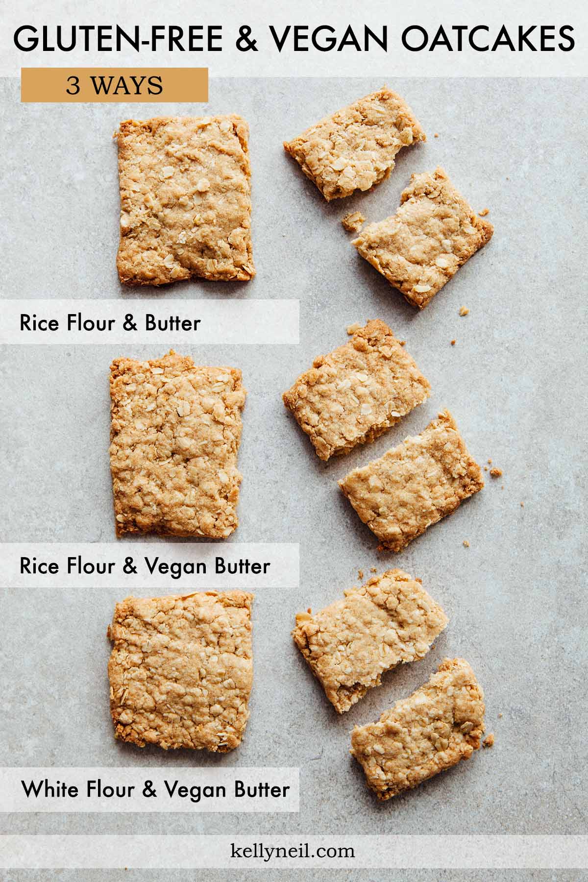 Three versions of vegan and gluten-free Nova Scotia oatcakes.