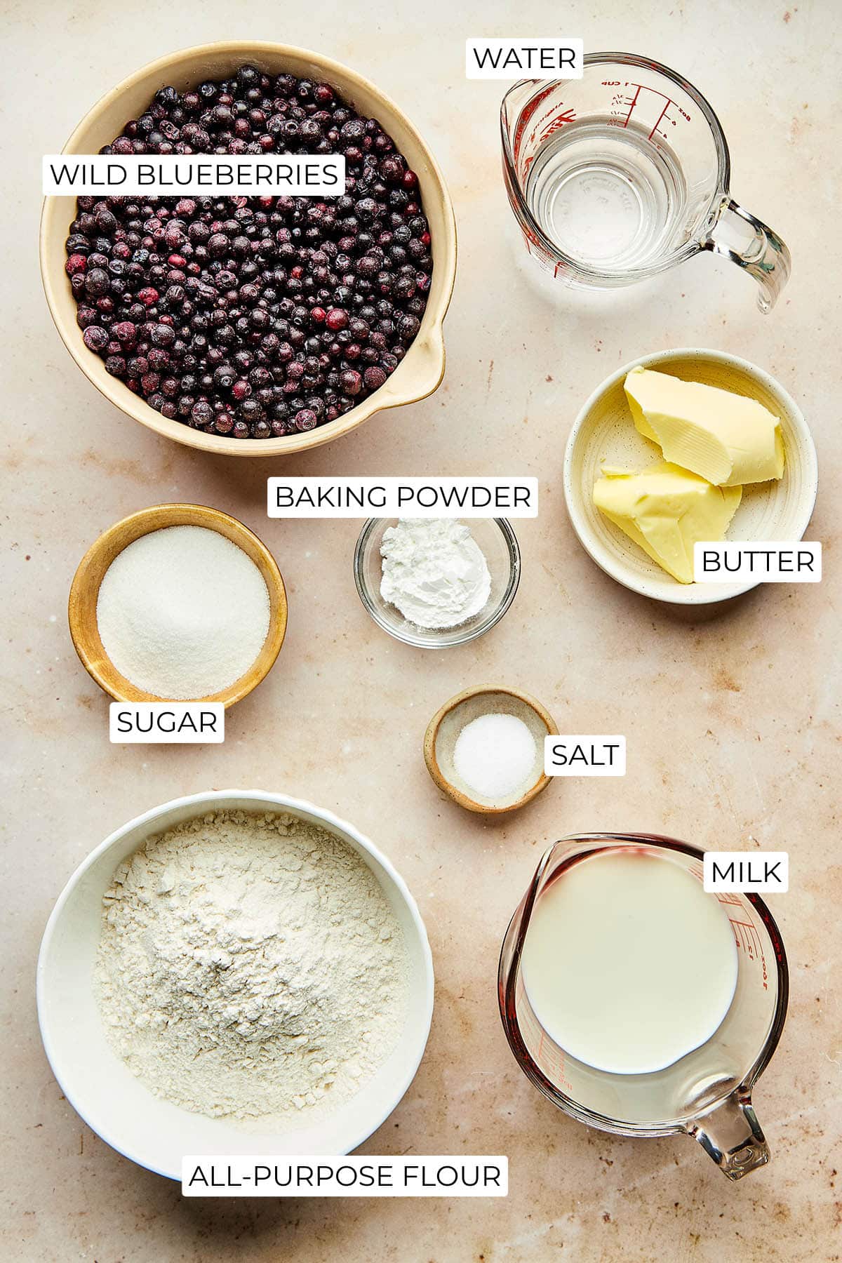 Ingredients to make Nova Scotia blueberry grunt.