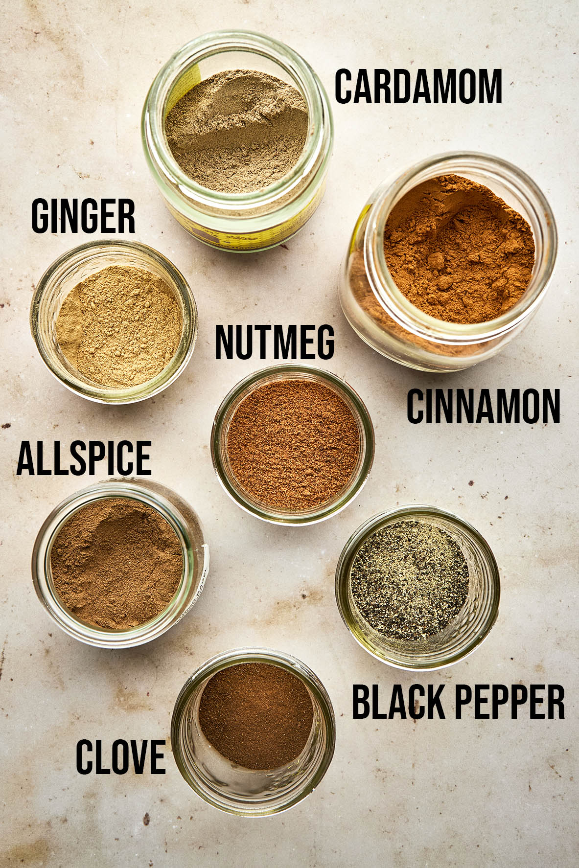 Ingredients to make homemade chai spice blend.