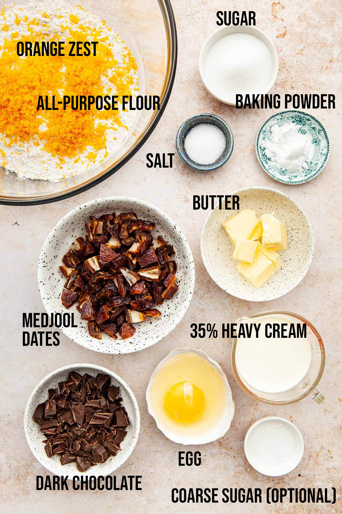 Ingredients to make date scones.