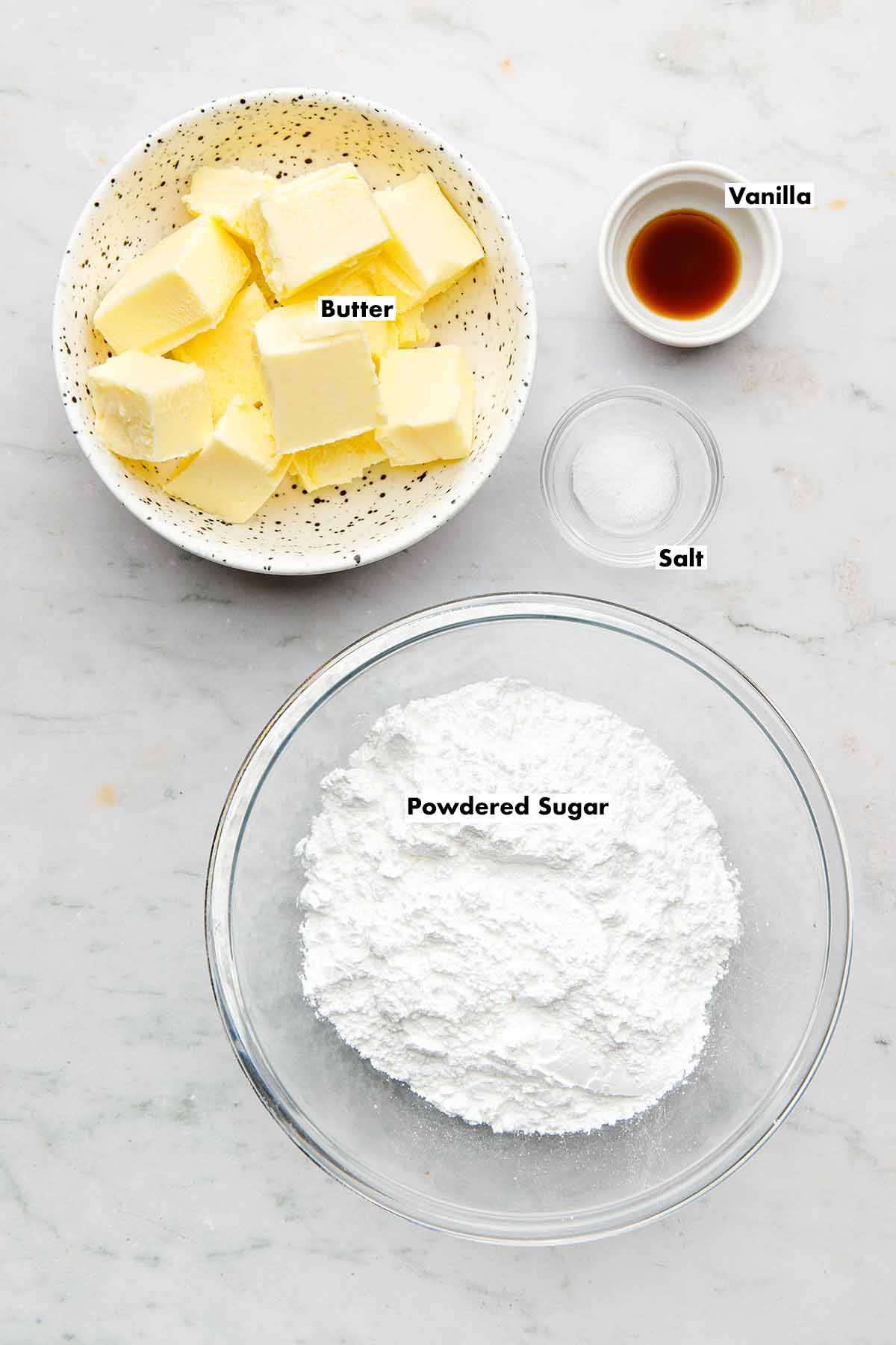 Ingredients to make Nanny Burke's buttercream.