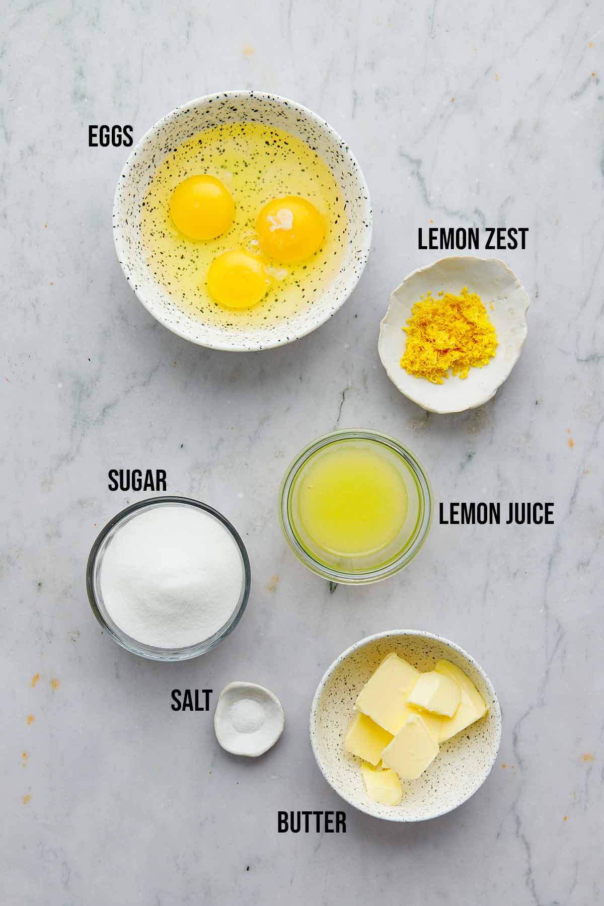 Ingredients to make microwave lemon curd.