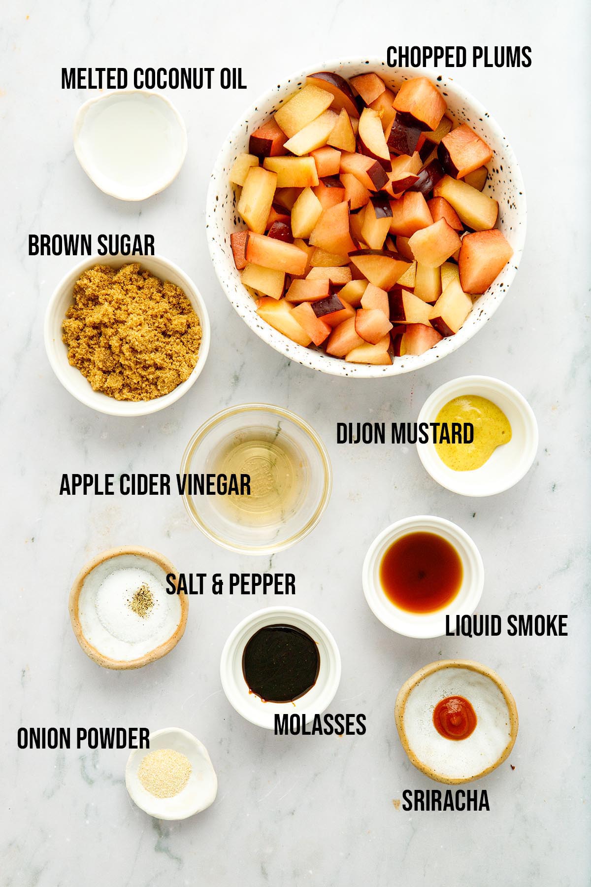 Ingredients to make vegan BBQ sauce with plums.
