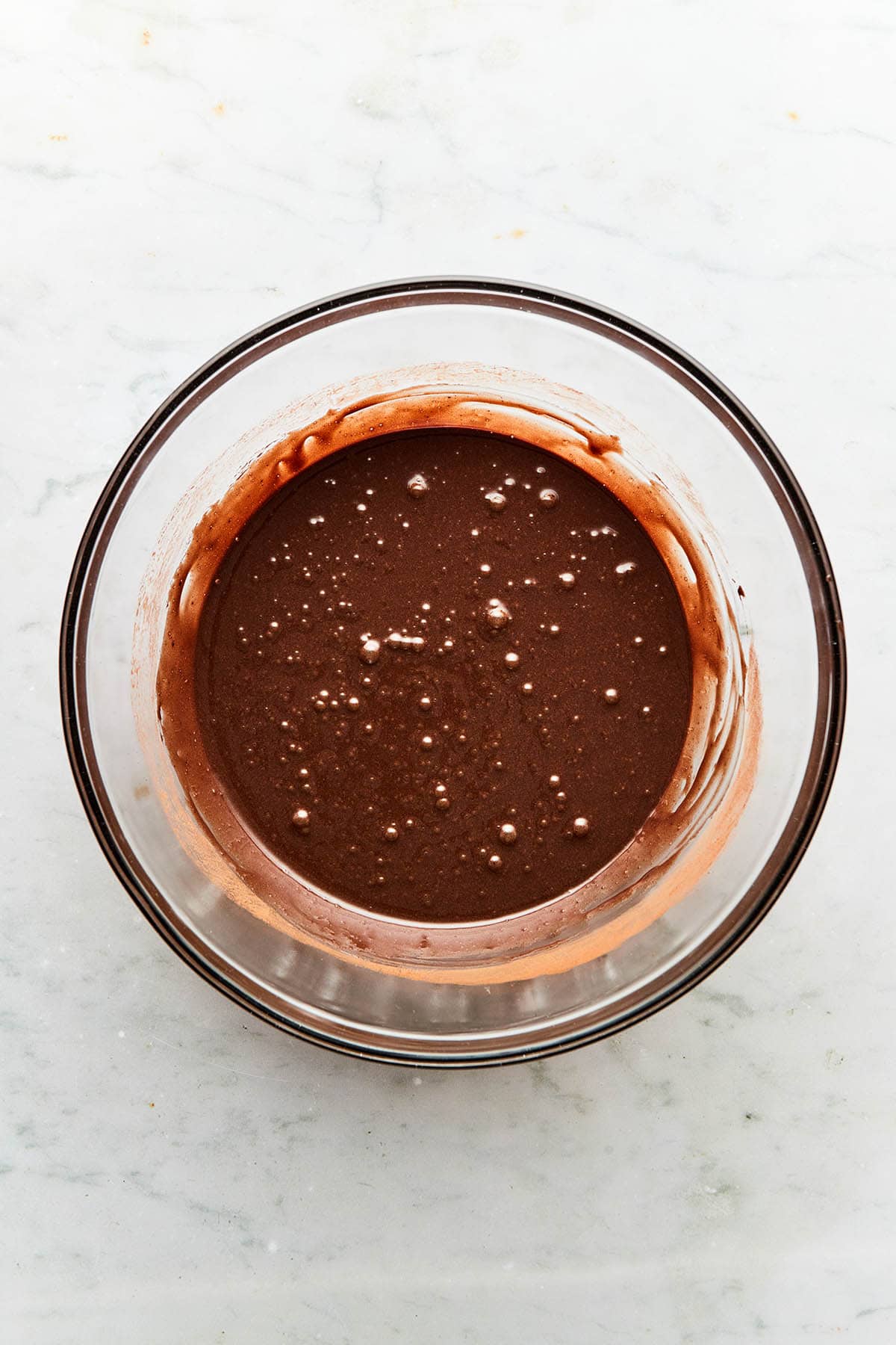 A bowl of chocolate batter.