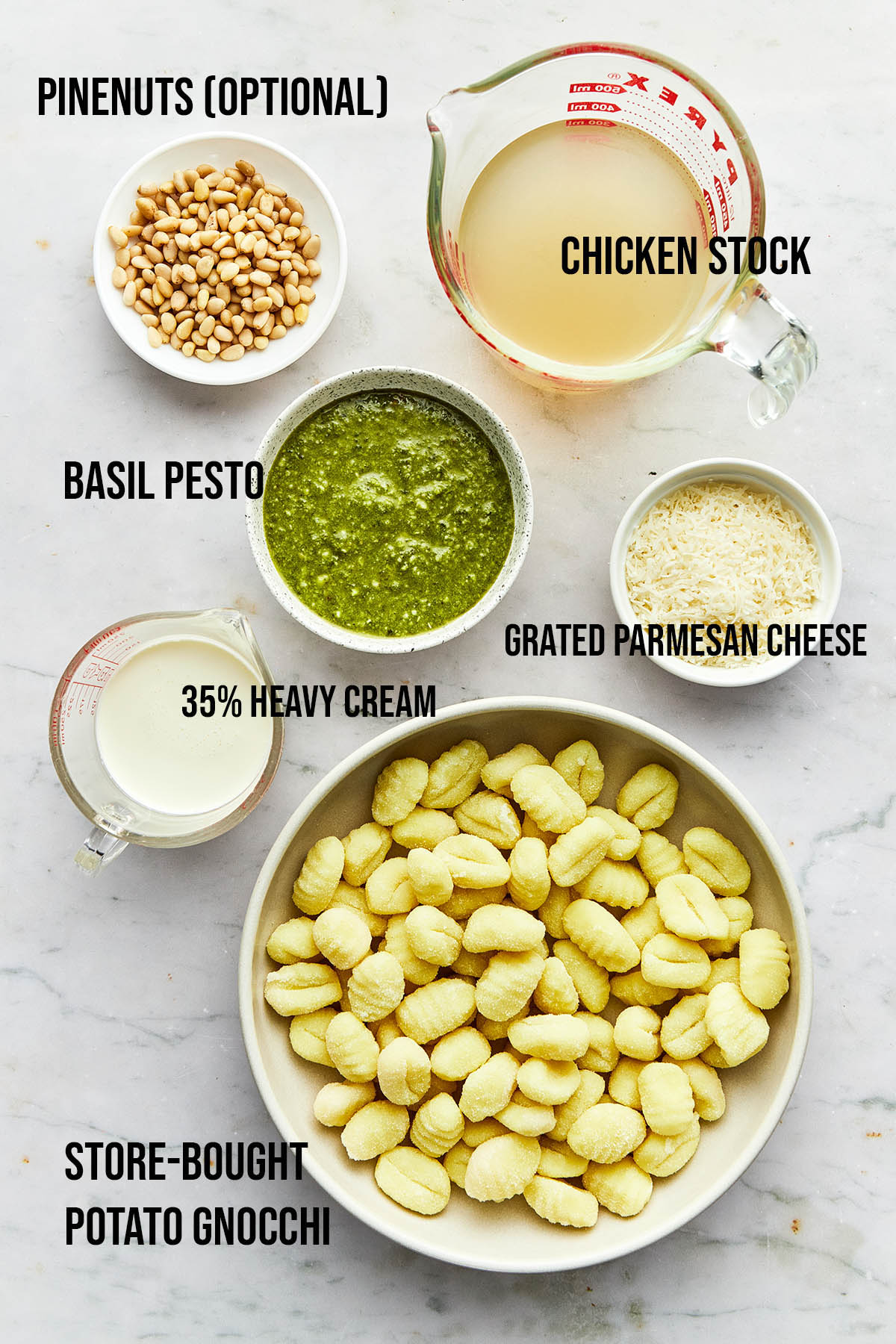 ingredients to make creamy pesto gnocchi.