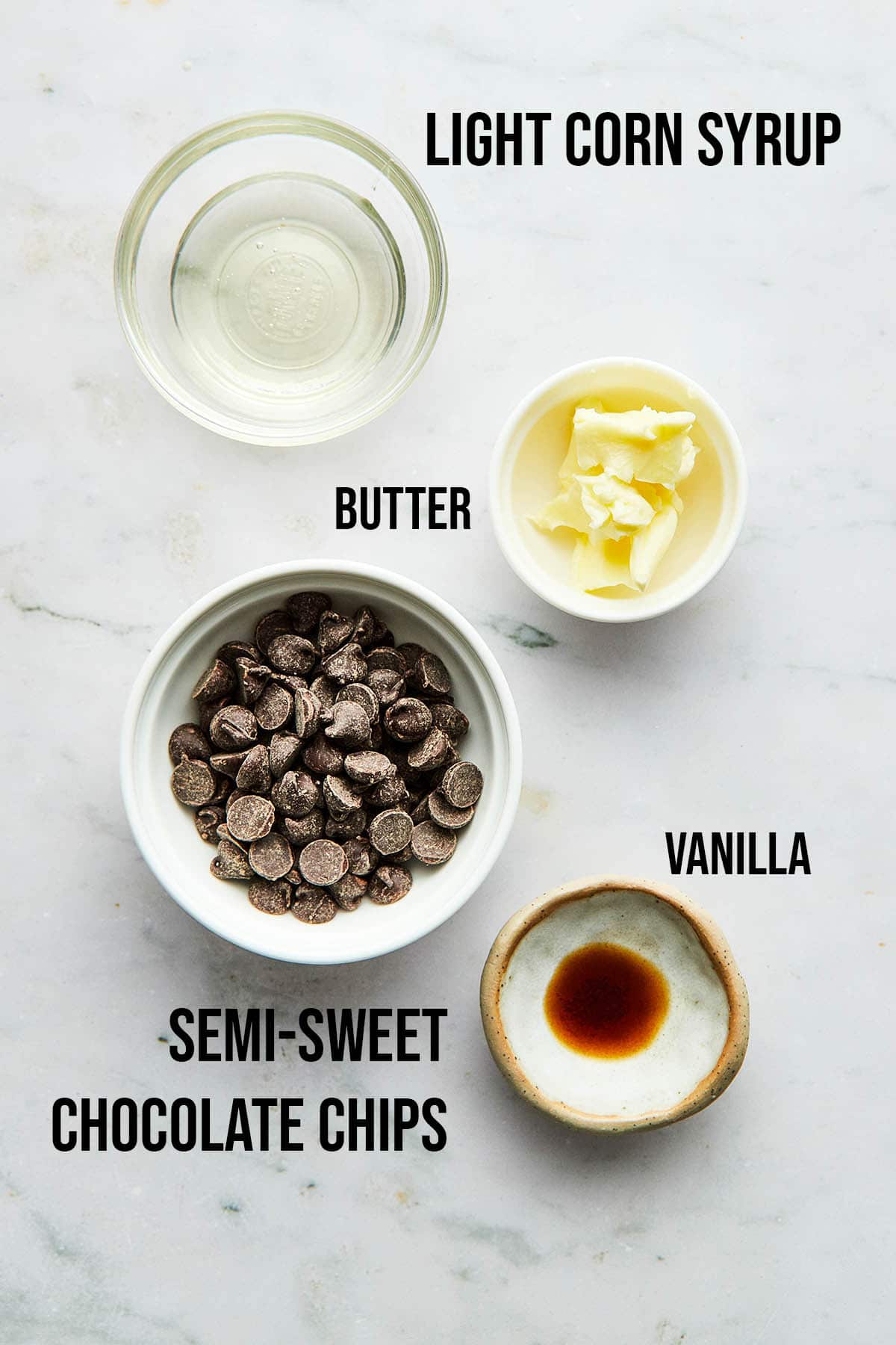 Ingredients to make chocolate glaze.