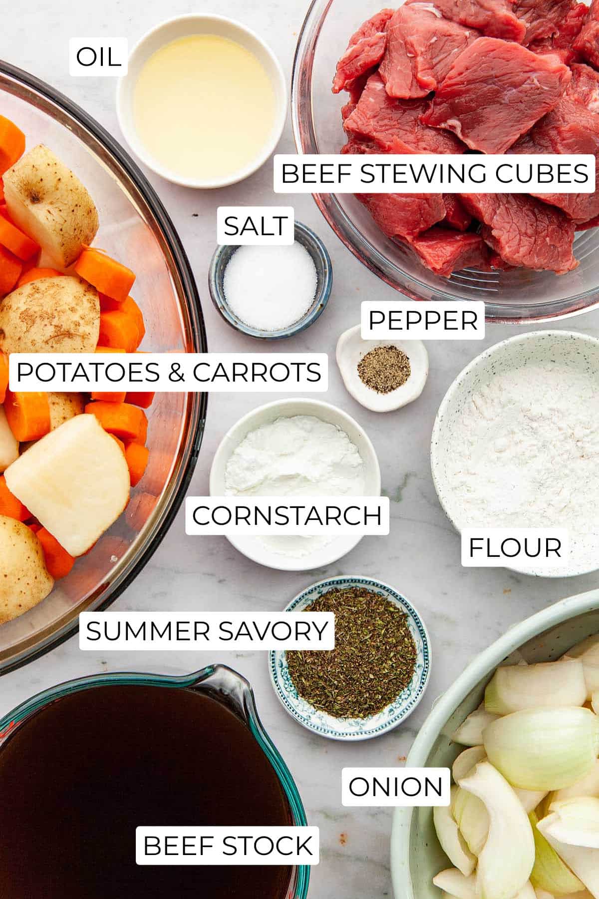 Ingredients to make Dutch oven beef stew.