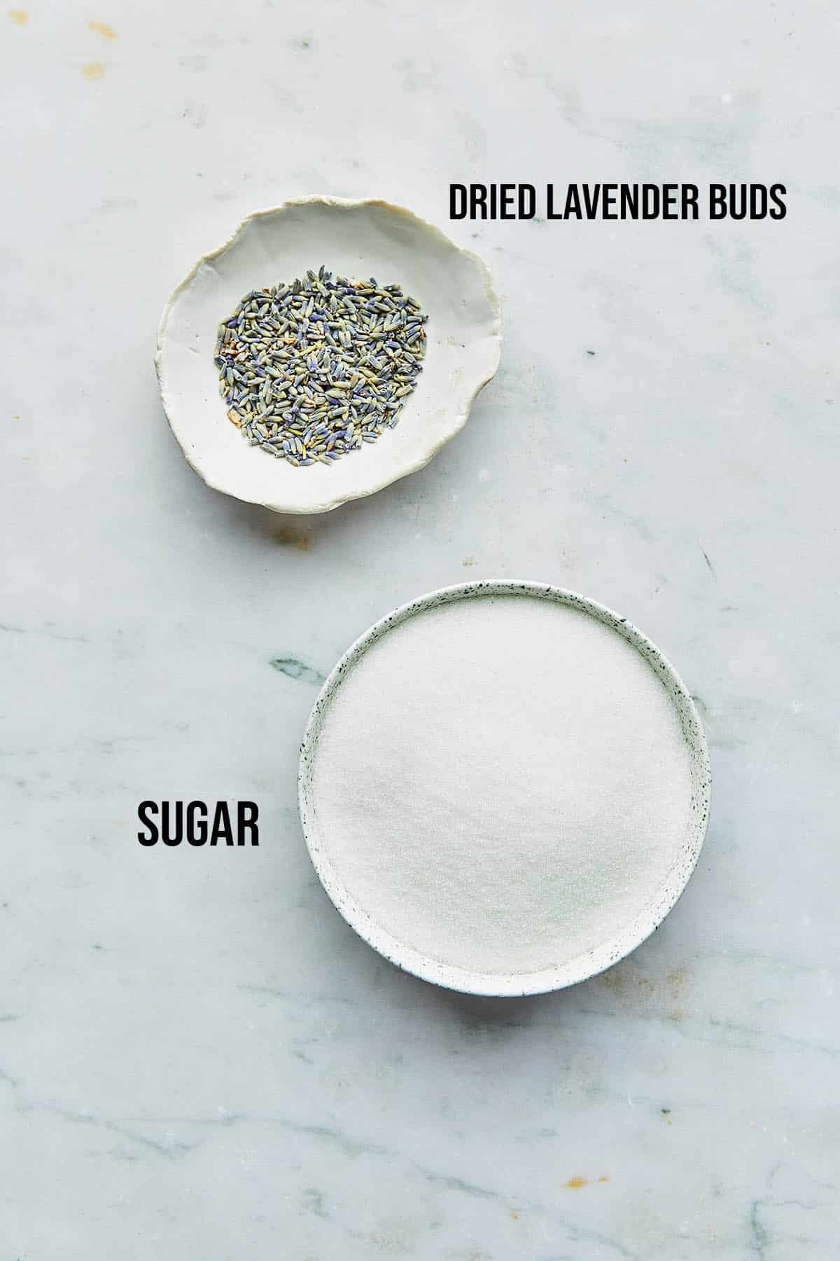 Ingredients to make lavender sugar.