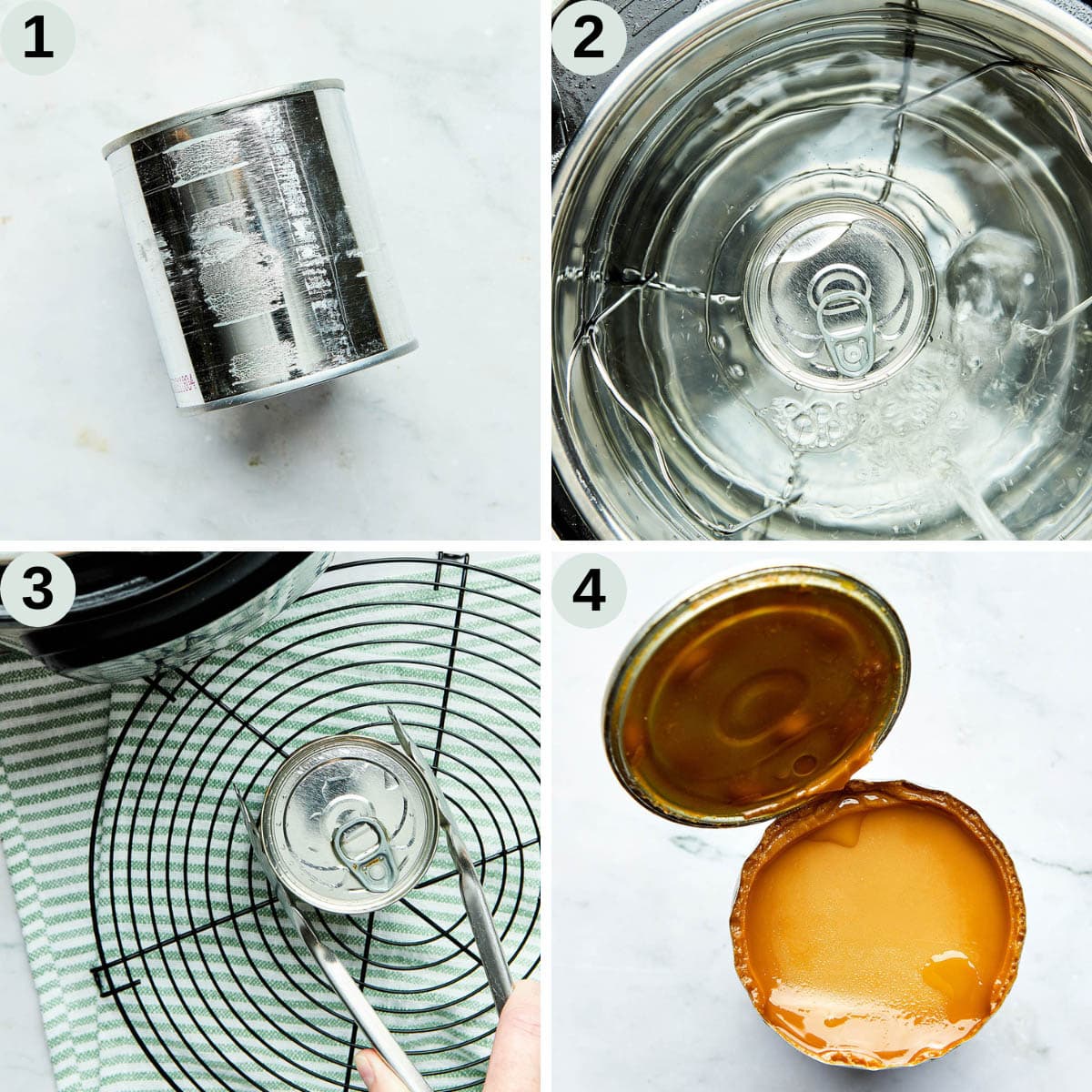 Process shots one through four of how to make Instant Pot dulce de leche.