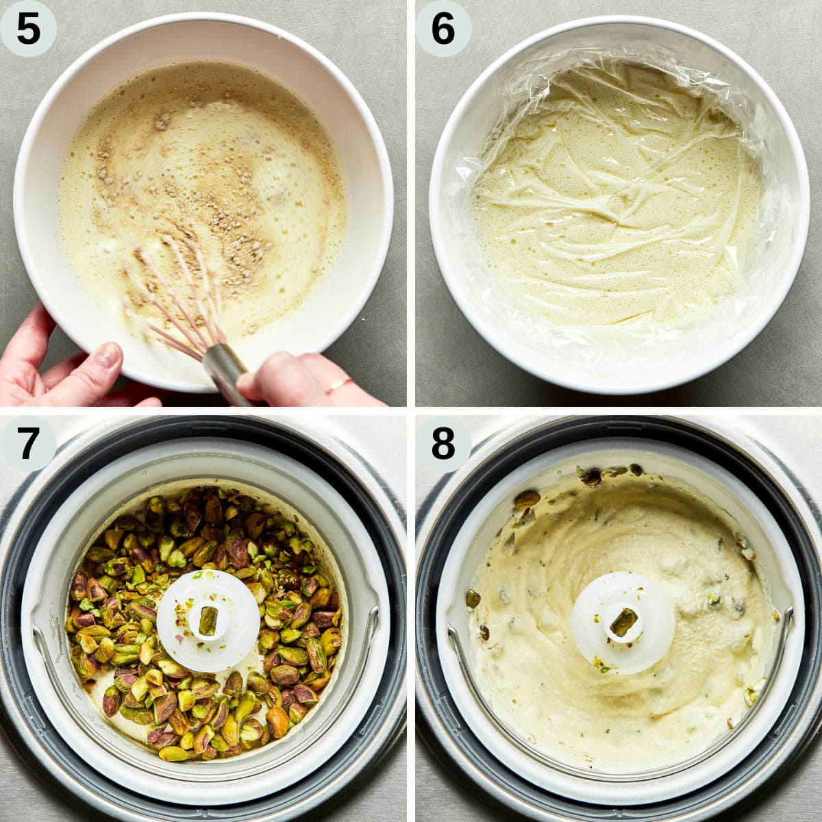 Process shots 5 to 8 to make pistachio ice cream.