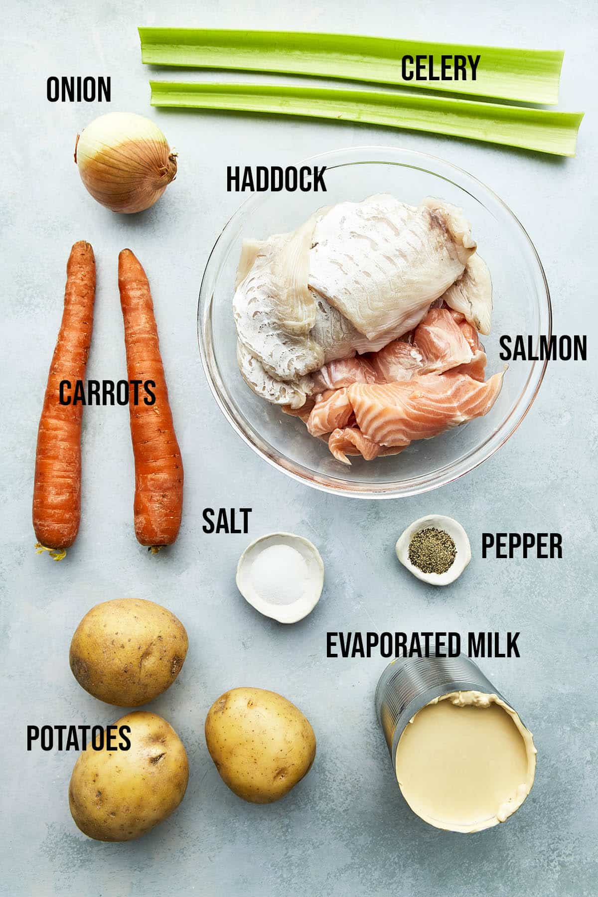Ingredients to make East Coast fish chowder.