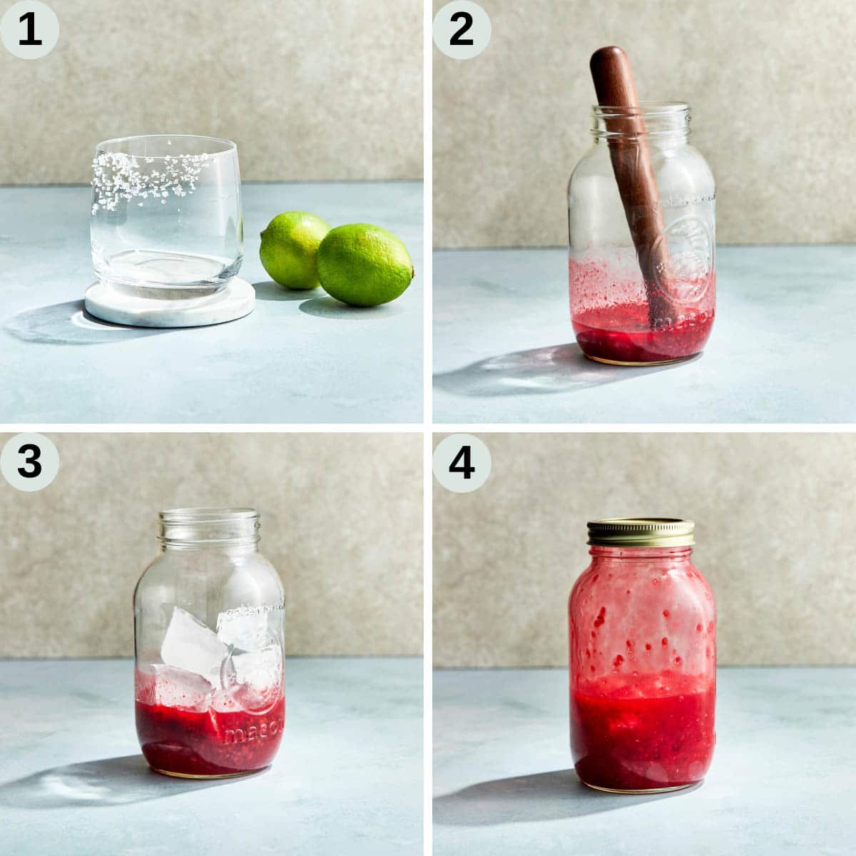 Process shots to make raspberry margarita Mocktail.