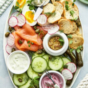 A fully plated smoked salmon platter ready for serving.