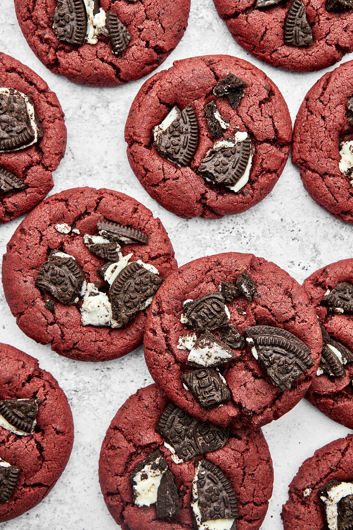 A pile of Oreo red velvet cookies.