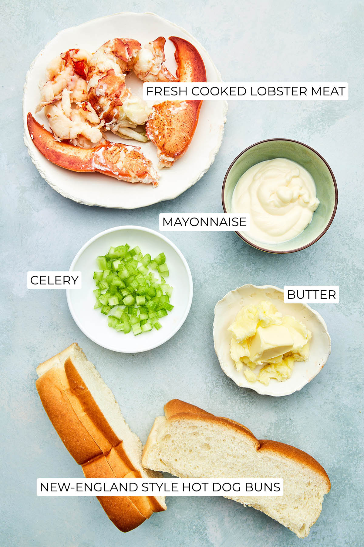 Ingredients to make a Nova Scotia lobster roll.