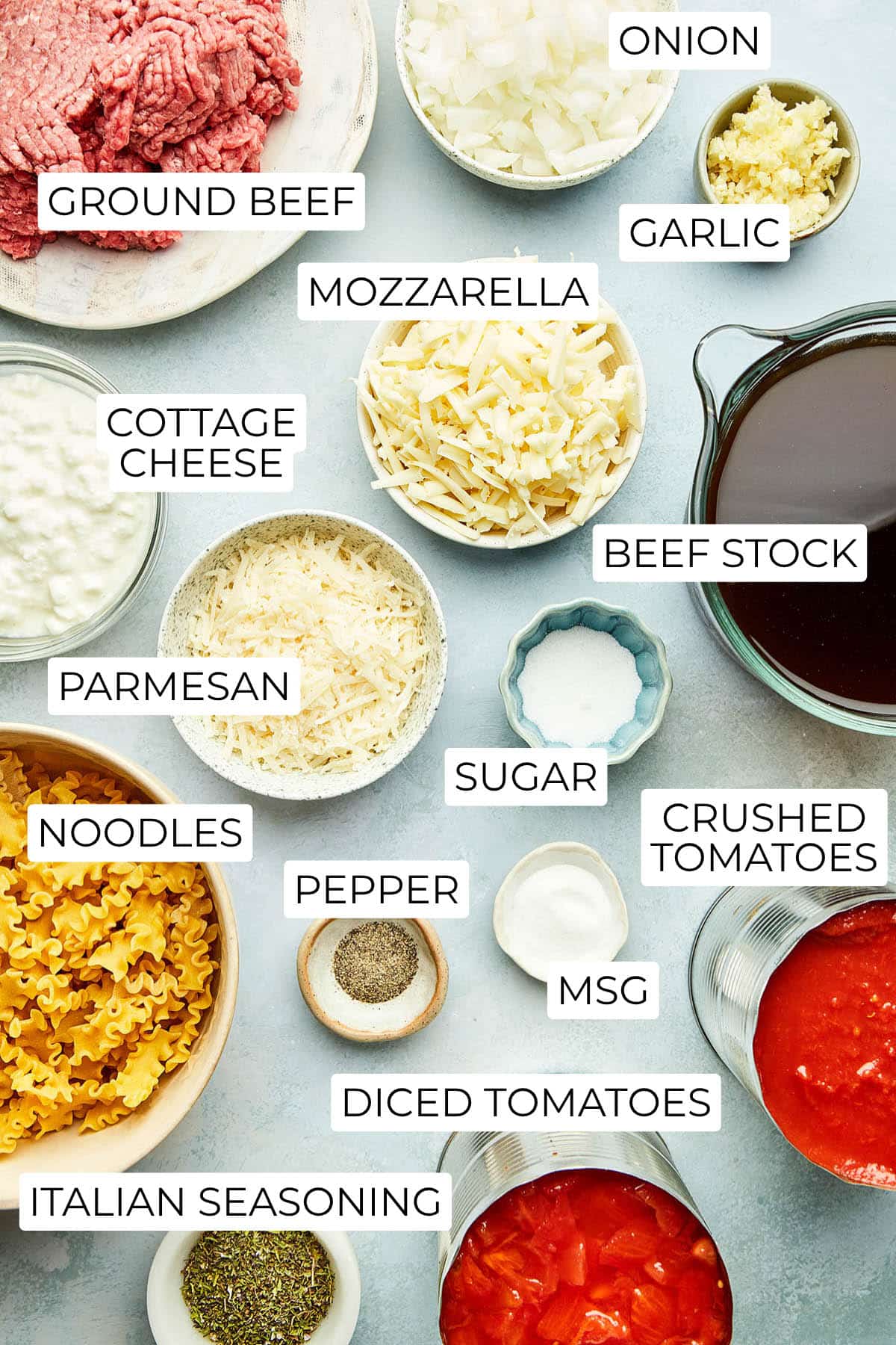 Ingredients to make one-pot lasagna soup.