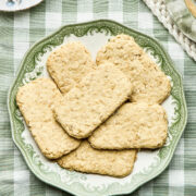 A plate of Cape Breton-style Nova Scotia oatcakes on a checked tablecloth.