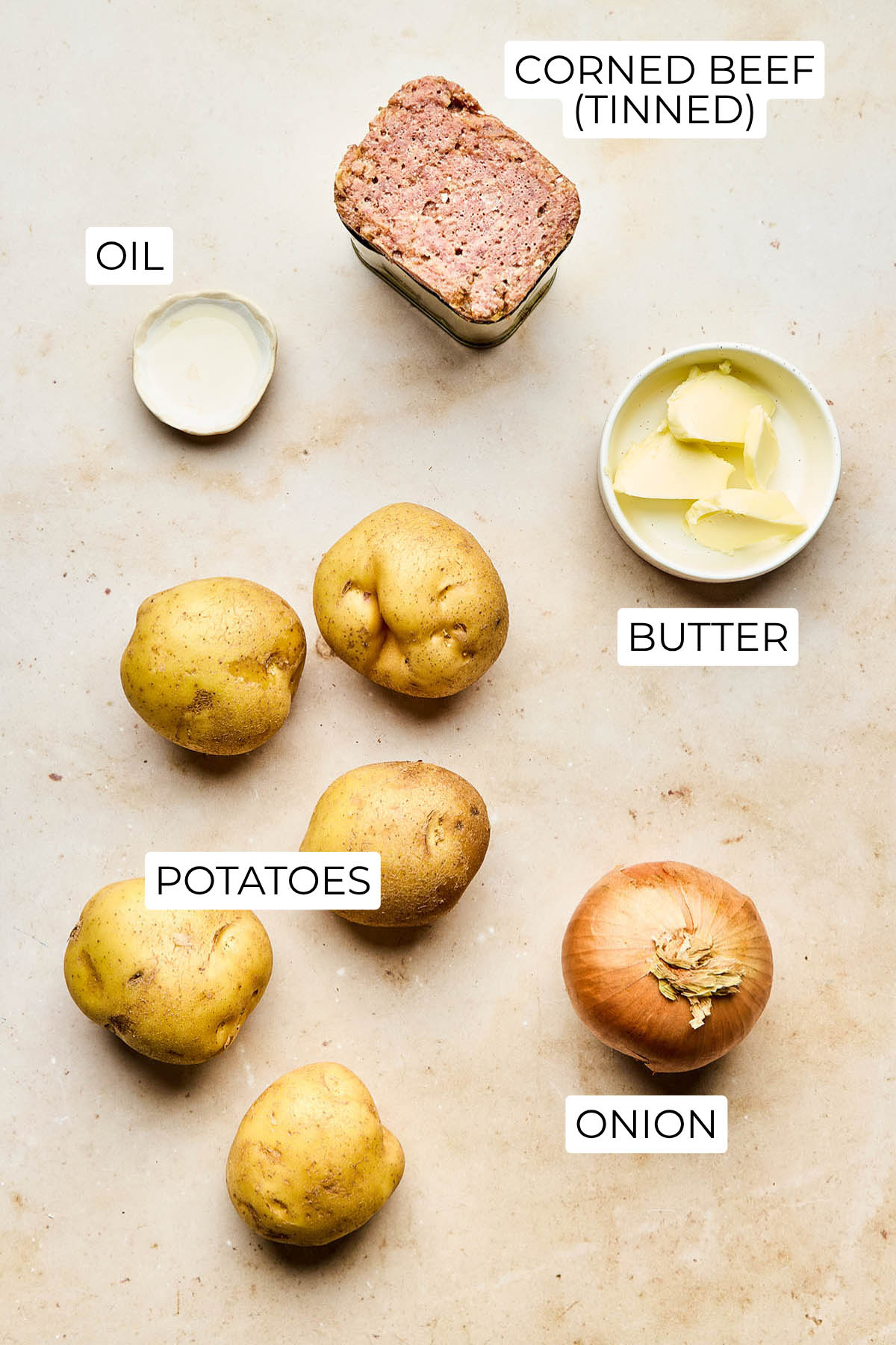 Ingredients to make corned beef hash.