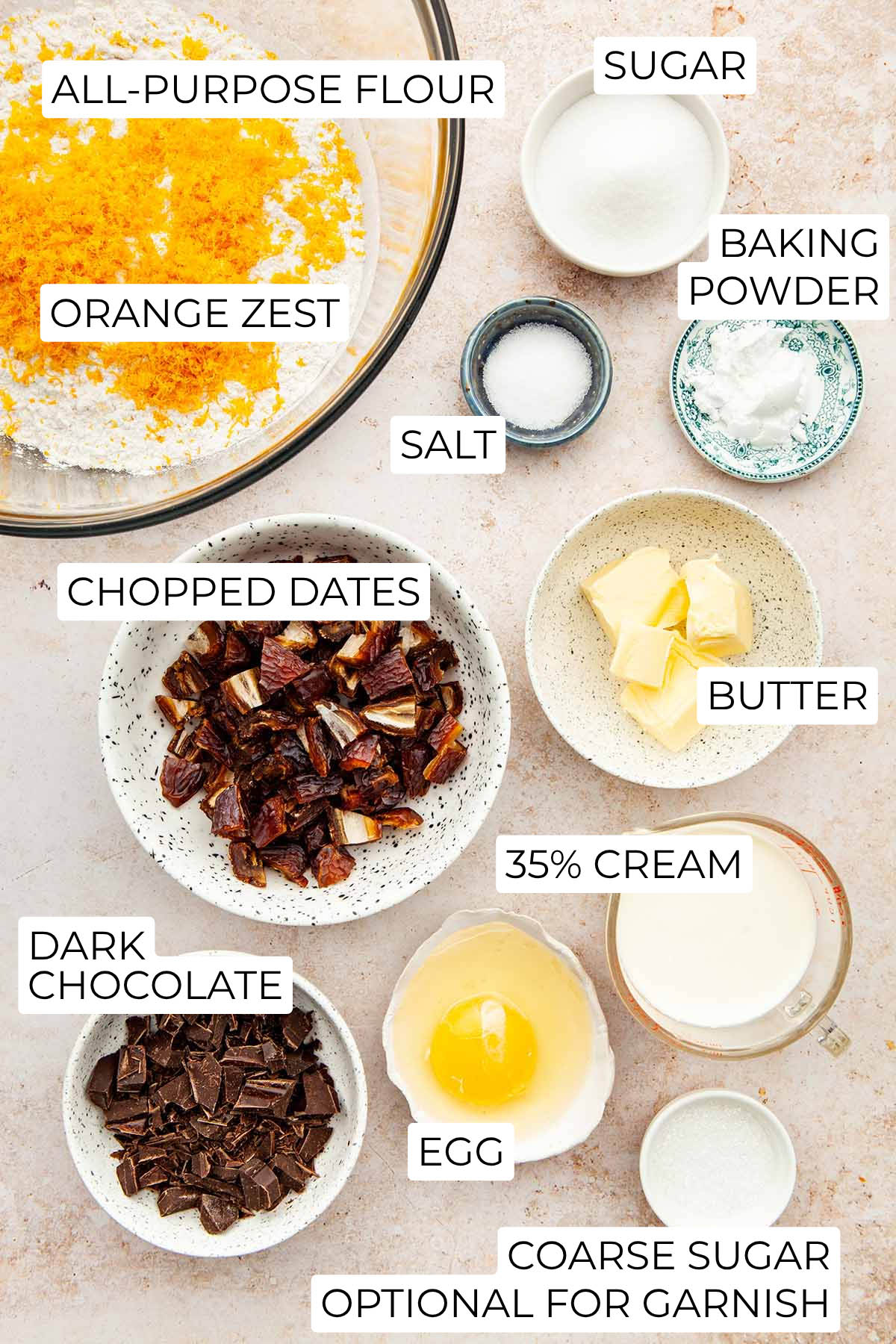 Ingredients to make date scones.