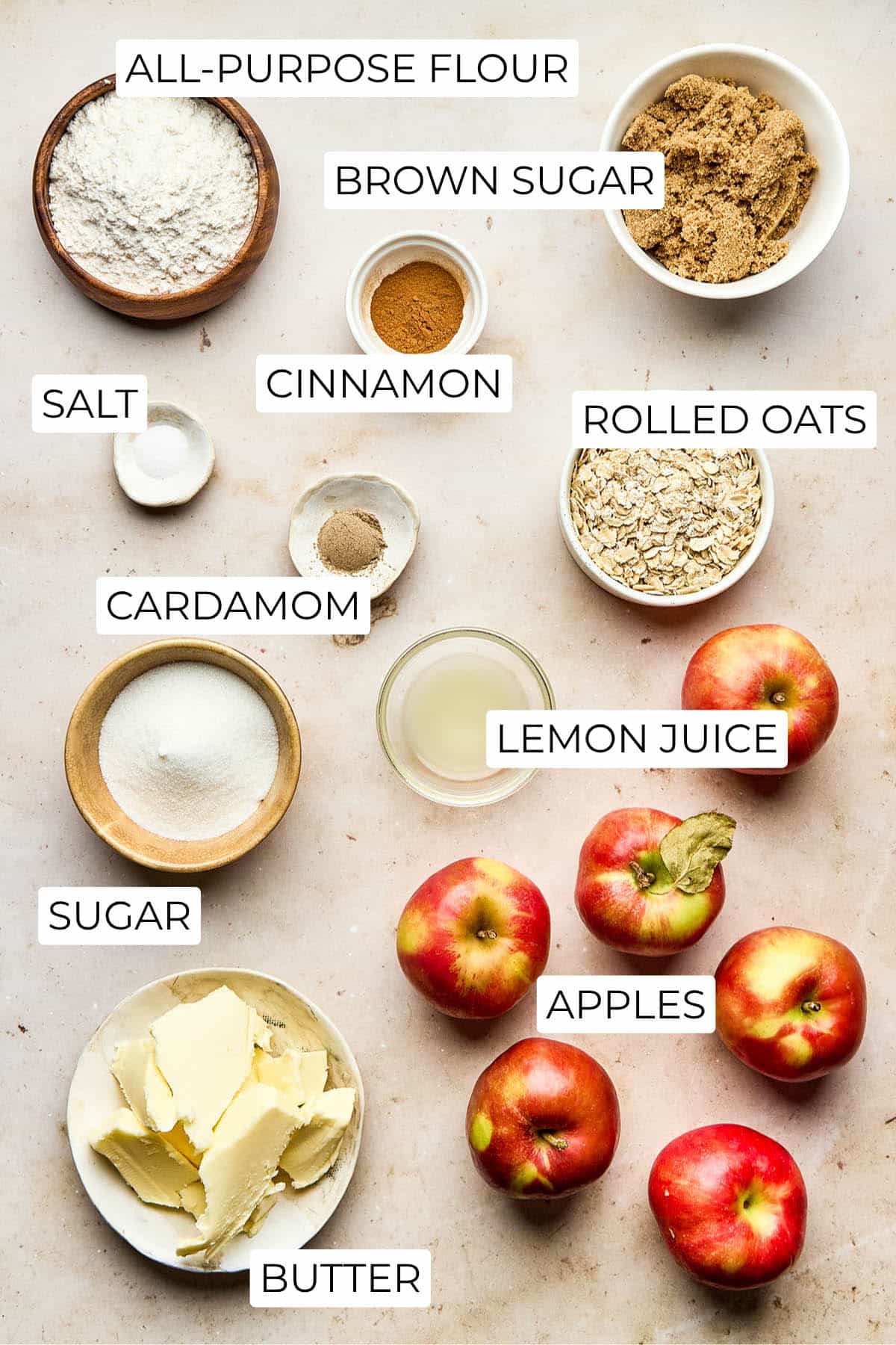 Ingredients to make Dutch oven apple crisp.