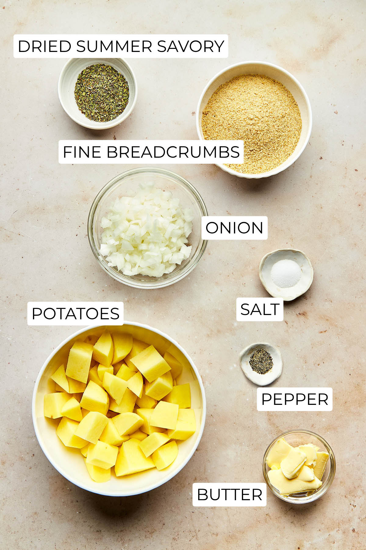 Ingredients to make potato stuffing.