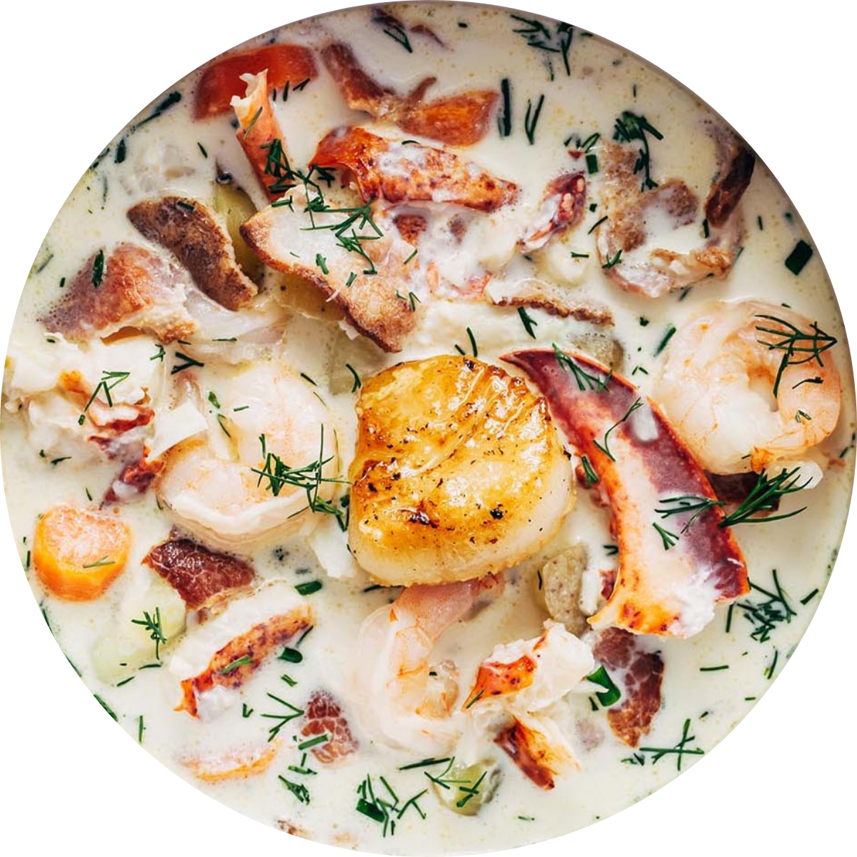 A bowl of Nova Scotia seafood chowder.