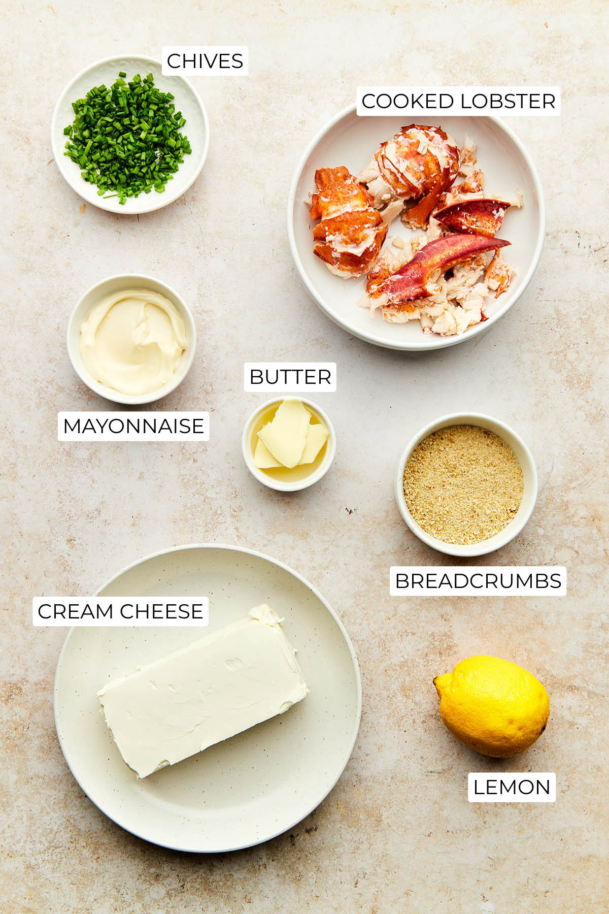 Ingredients to make hot lobster dip.