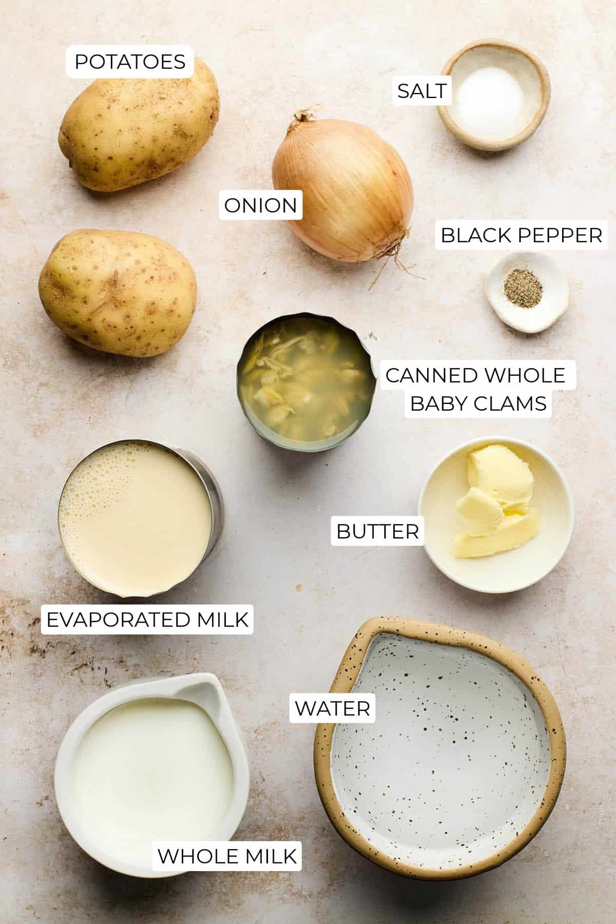 Ingredients to make my Mum's clam chowder.